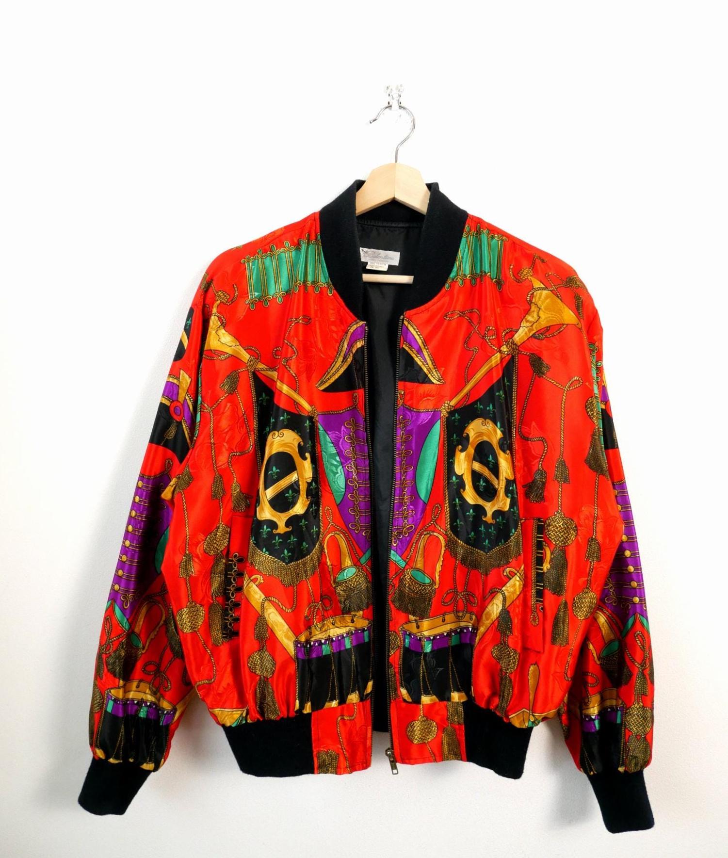 ジャケット・アウター Baroque Vintage 90s Women's Red Baroque Print Bomber Jacket - Etsy