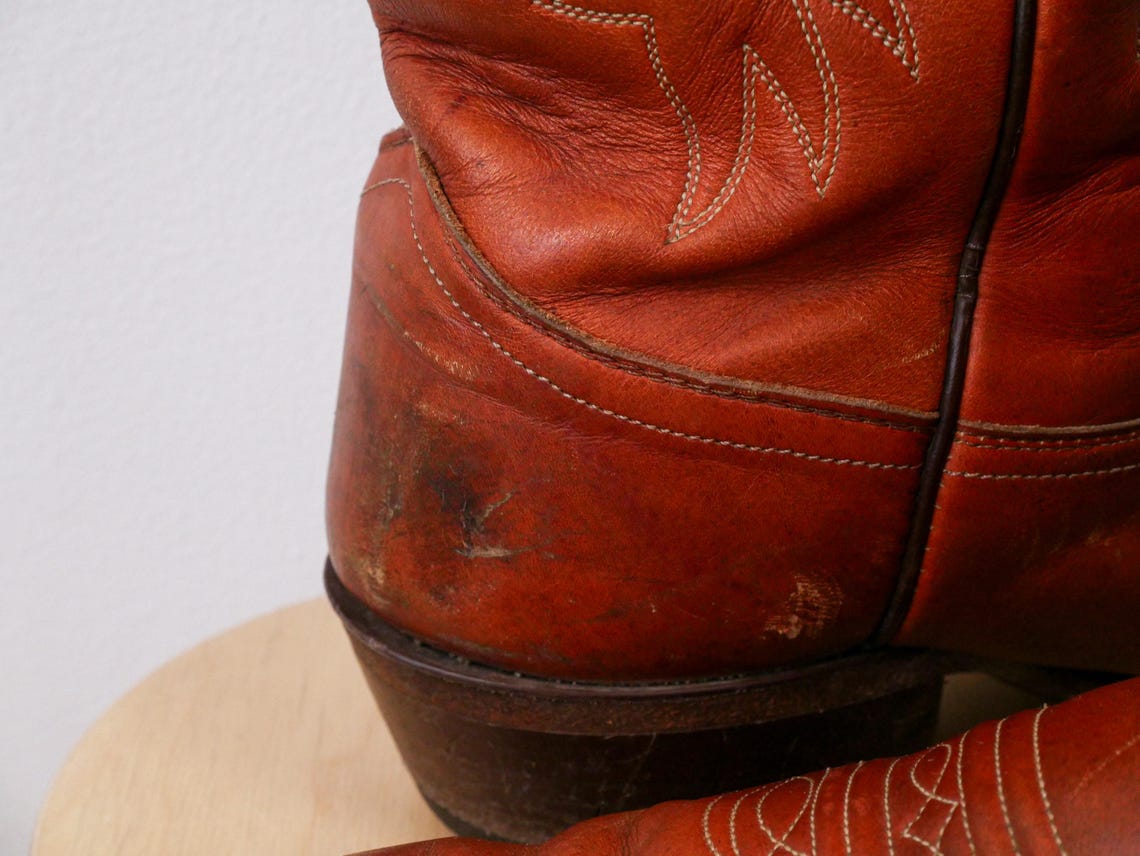 Vintage 70s Justin Men's Brown Leather Western Cowboy Boots Made in USA, foto 4 di 5