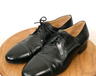 靴 TANINO CRISCI Vintage Tanino Crisci Men's Black Leather Cap Toe Oxford Shoes