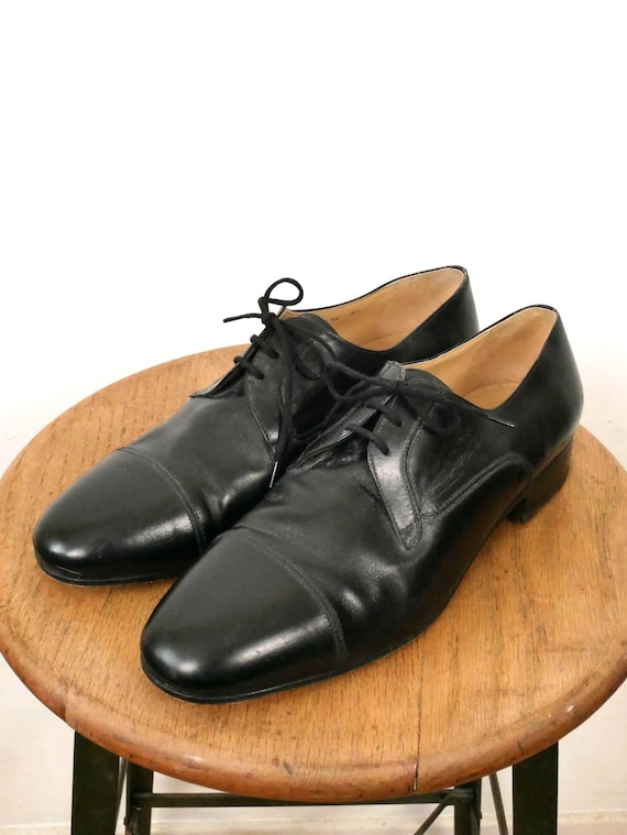 靴 TANINO CRISCI Tanino Crisci Black Leather Cap Toe Dress Shoes/made in Italy/8.5d