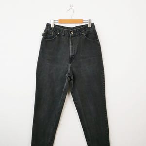 Vintage 1990er Jahre Chic Damen High Waist Tapered Jeans/Moms Jeans/Schwarz/W28
