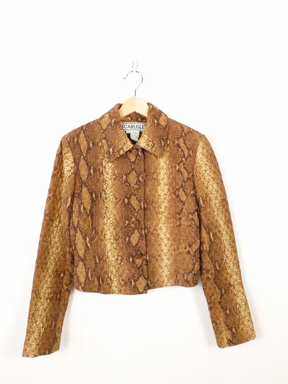 Vintage 90s Python Pattern button down quilt Jack… - image 1