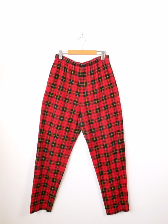 Vintage Red black Tartan Plaid High Waist Tapered Pants elastic Waist Pants w28 38 Etsy Canada