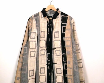 Vintage Beige/Ivory/Black Abstract Tapestry Jacket/Women's Coat