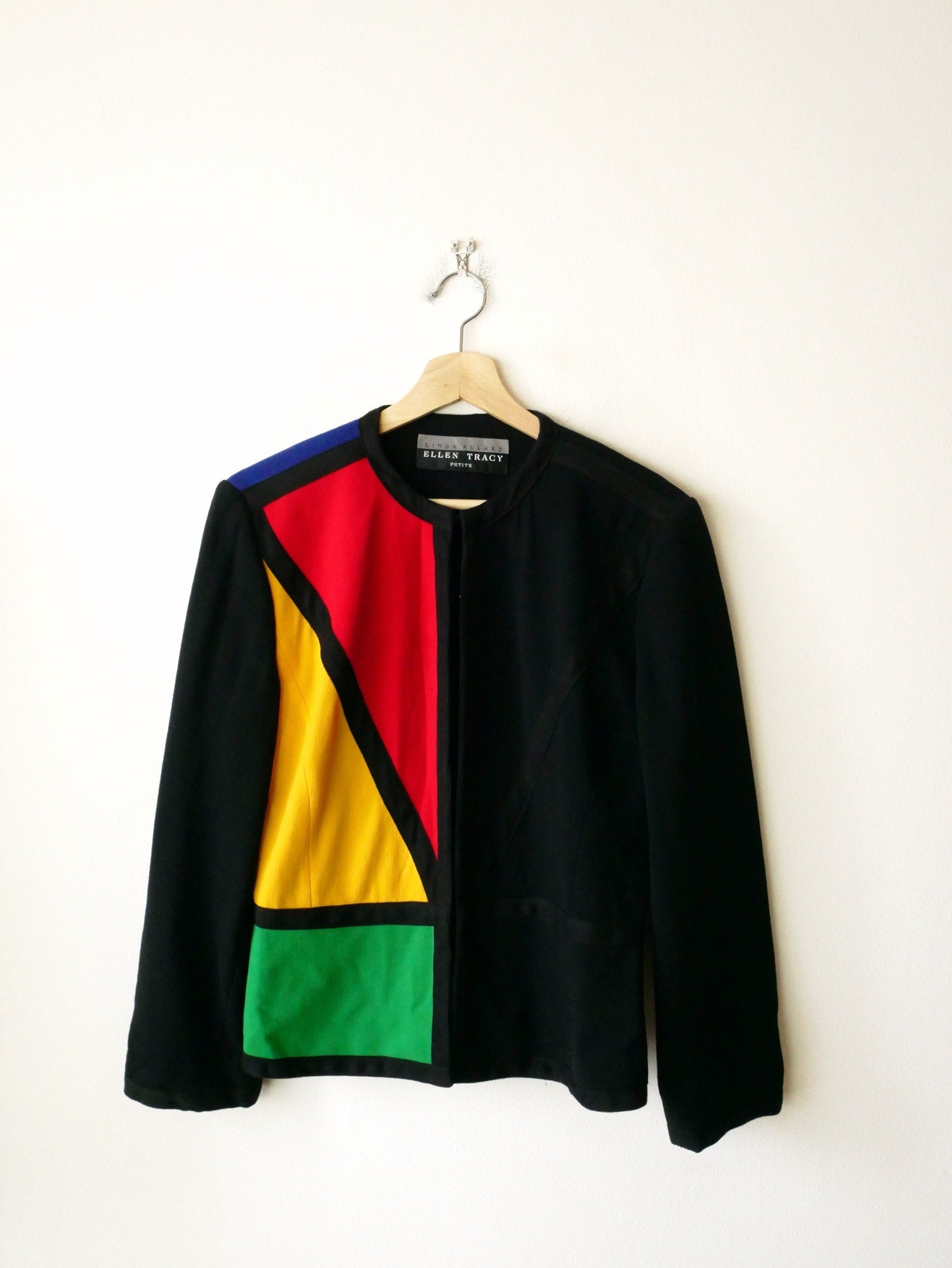 Vintage Black X Multicolor/color Blocked Collarless Jacket/women's Jacket/short  - Etsy