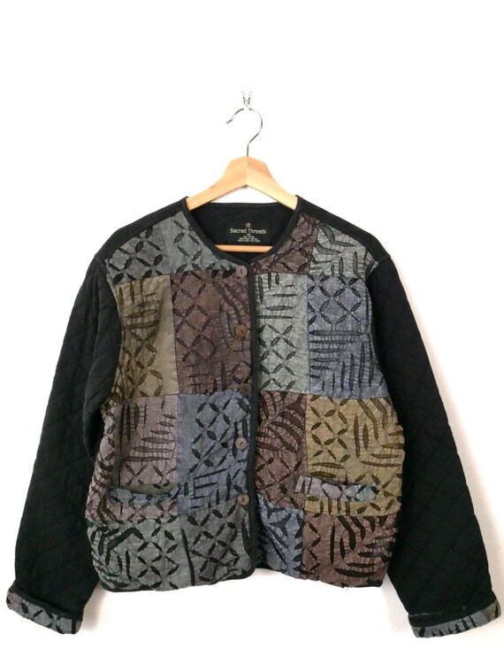 Vintage 1990s Sacred Threads Women's Black Patchw… - image 3