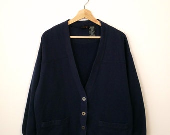 Vintage Dark Blue V-neck Sweatshirt Cardigan/Women's Cardigan