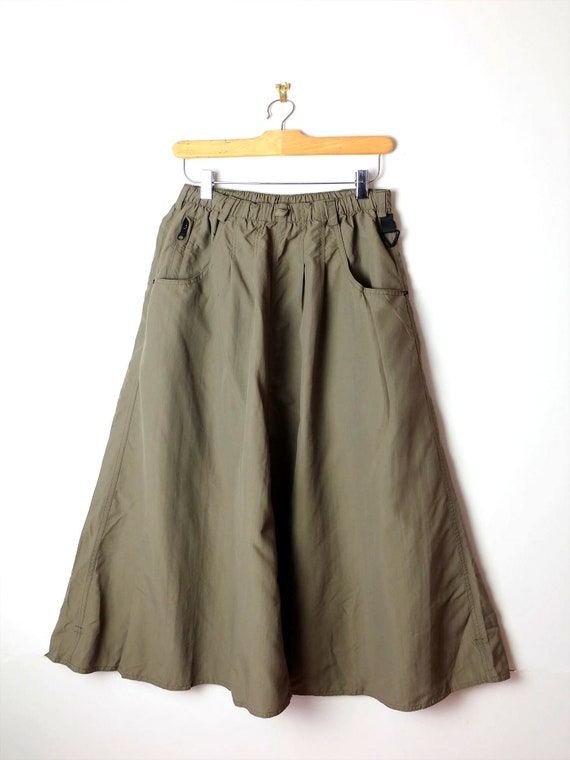 Plain Khaki Nylon Flare Long Skirt From 90 s w24 32 orvis Etsy Israel