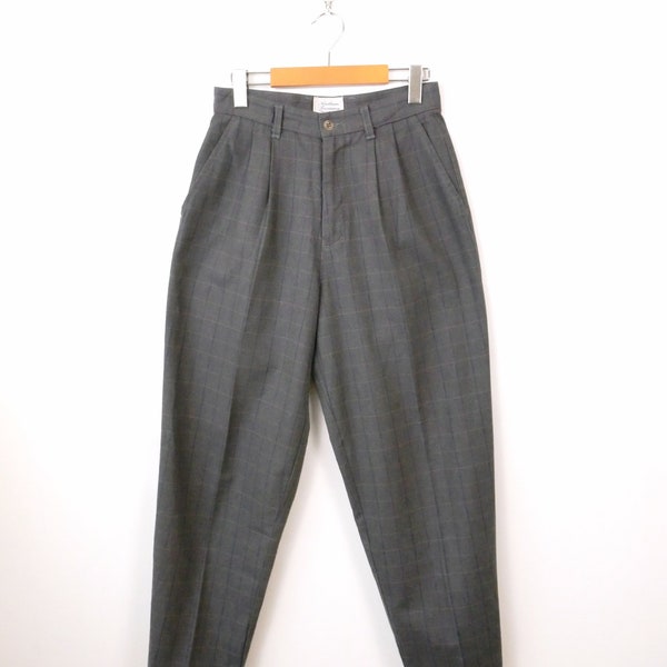 Vintage Gray/Grey Check High waist Cotton tapered Pants/W27