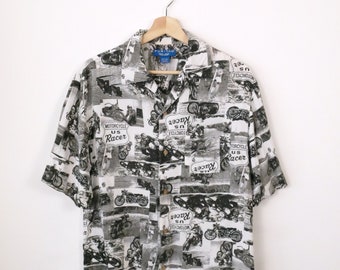Men's Black/White Motorcycle allover print Short Sleeve Shirt/Hawaiian Shirt