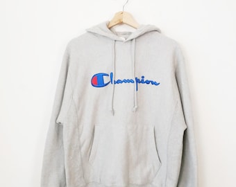 Vintage Champion Reverse Weave Hoodie S White Patch Pullover