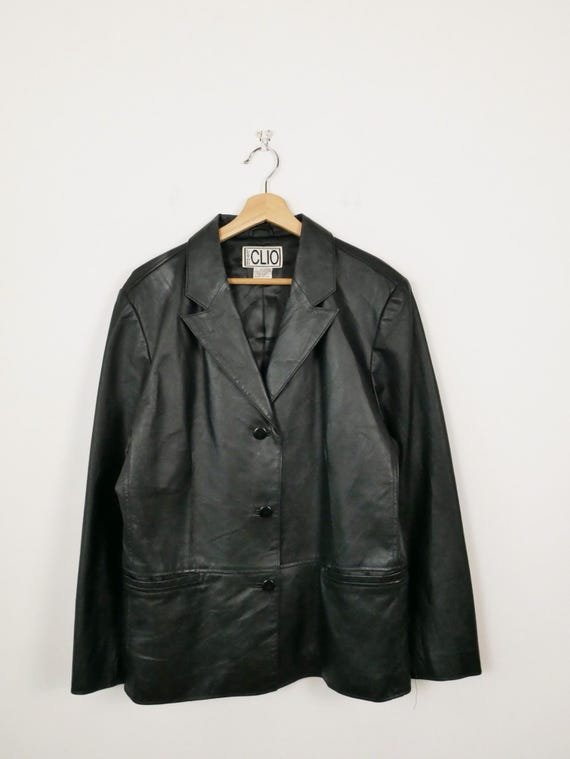 Vintage 90s CLIO Women's Black Leather Jacket - Etsy