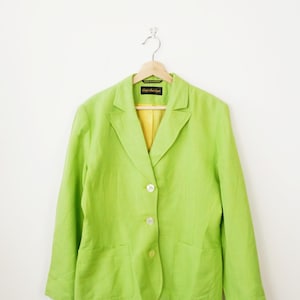 Vintage 90s Women&#39;s Linen Blends Boxy Blazer Jacket/Lime Green