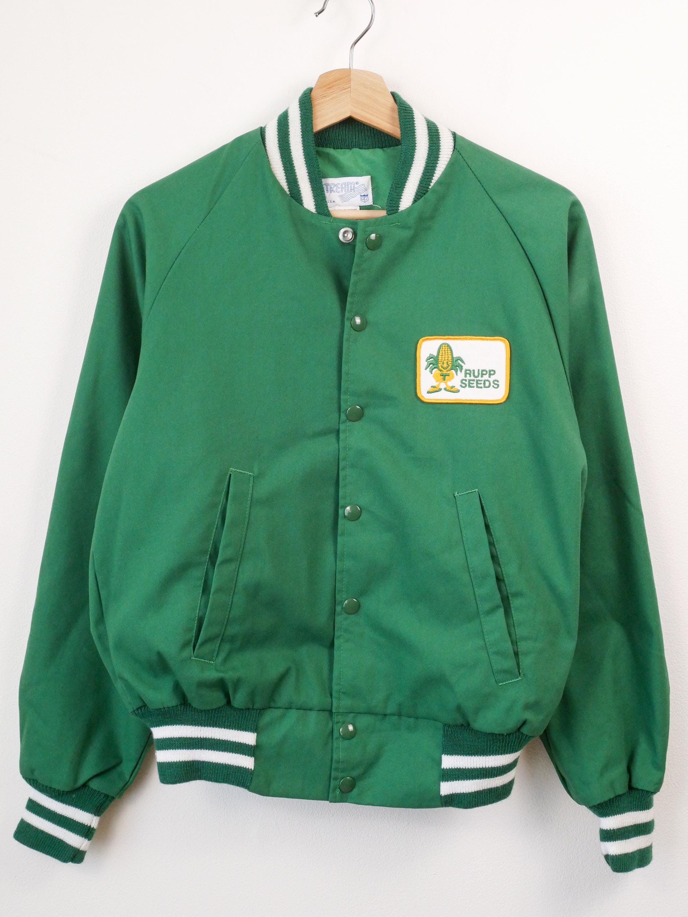 Vintage 80s Upstream Men's Rupp Seeds Green Varsity Bomber Jacket