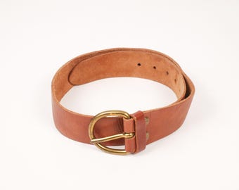 IL BISONTE Leather Belt Brown Italian Leather Belt Brass Buckle