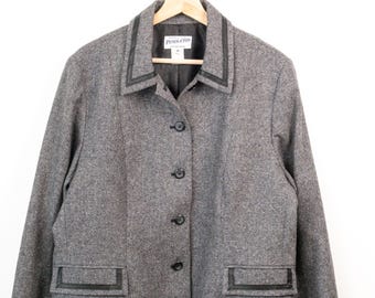 Pendleton Virgin Wool Gray Blazer Jacket Tailored Leather Trim Coat