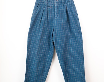 Vintage 90s Women's High Waist Plaid Pleated Tapered Pants