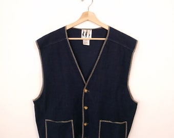 Vintage 90's Dark Blue Men's Button down Vest