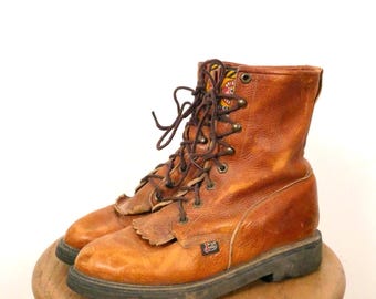 Vintage 90s Justin Men's Brown Leather Lace Up Roper Boots