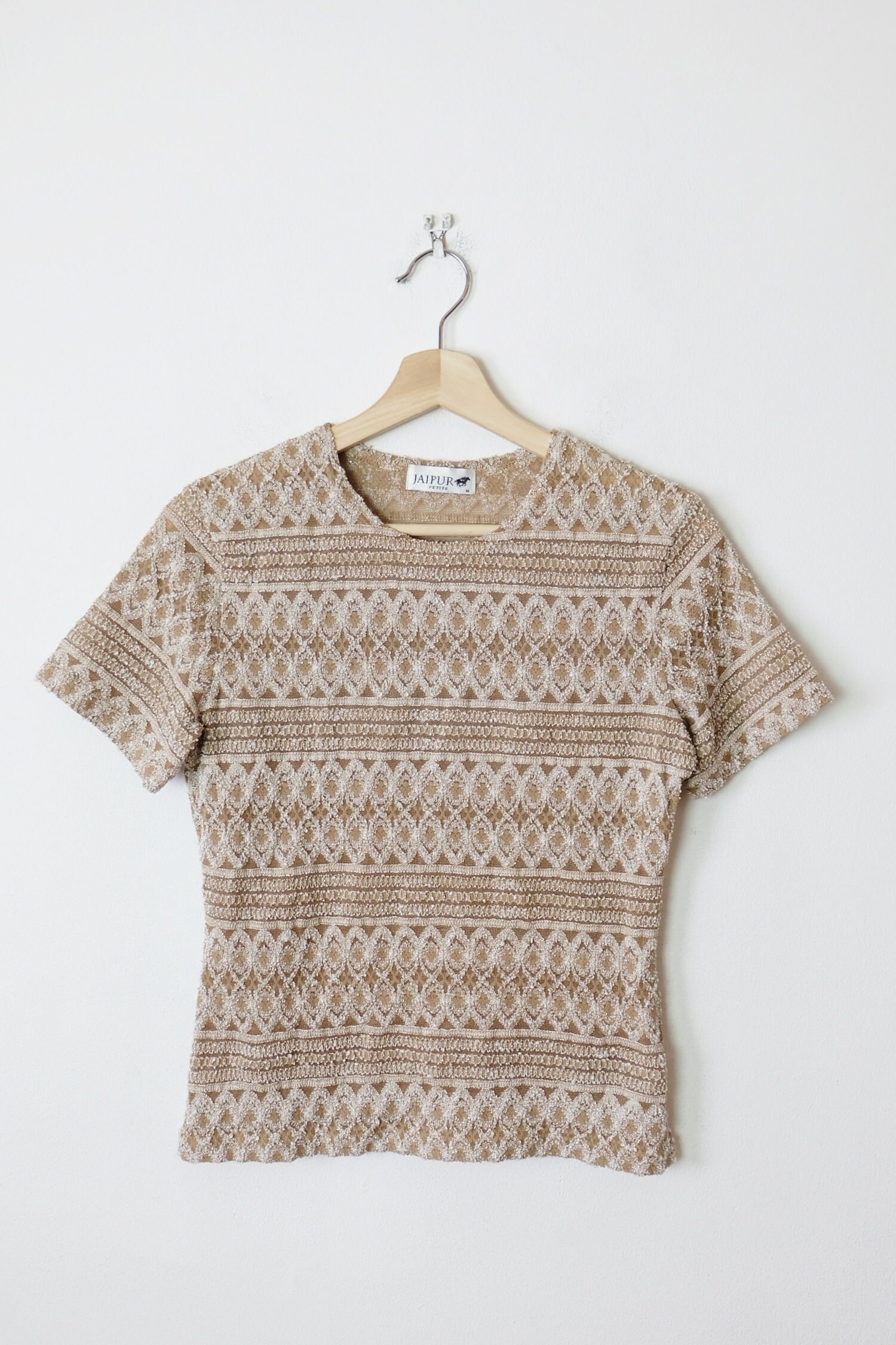 Vintage Beige/ivory Lacy Short Sleeve T 