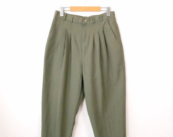 Vintage Women's Sage Green High waist tapered Pants/Pleated Pants/Slacks/W28-32