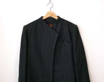 Vintage Jordache Charcoal Gray/White Stripe Wool Blazer/Jacket