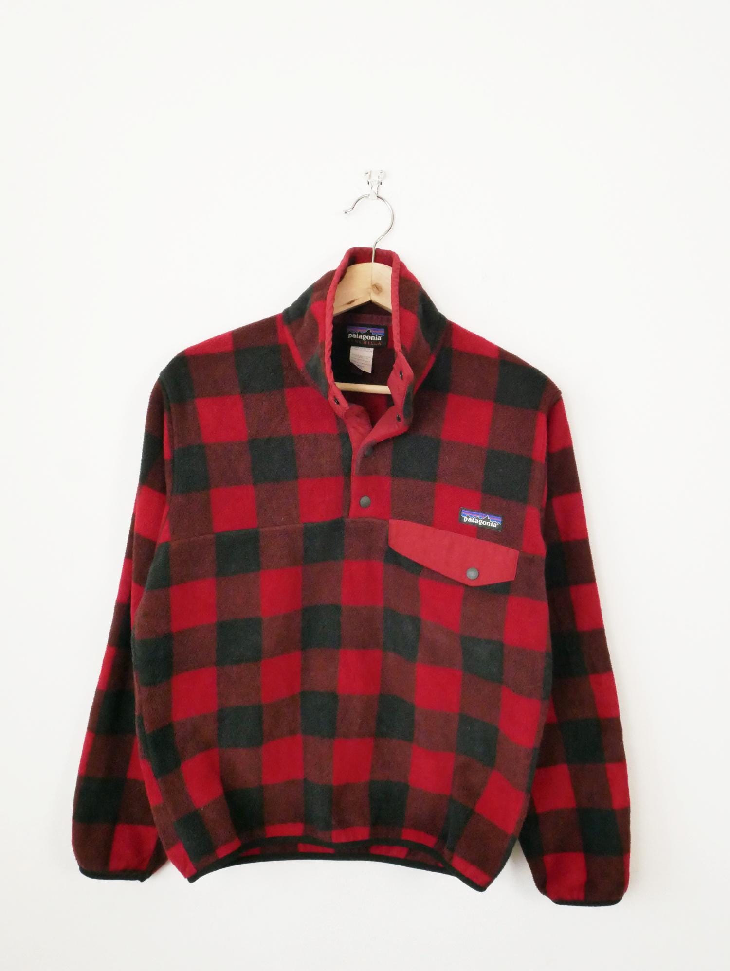 Patagonia Men's Synchilla Snap-t Fleece Pullover Red Black Buffalo