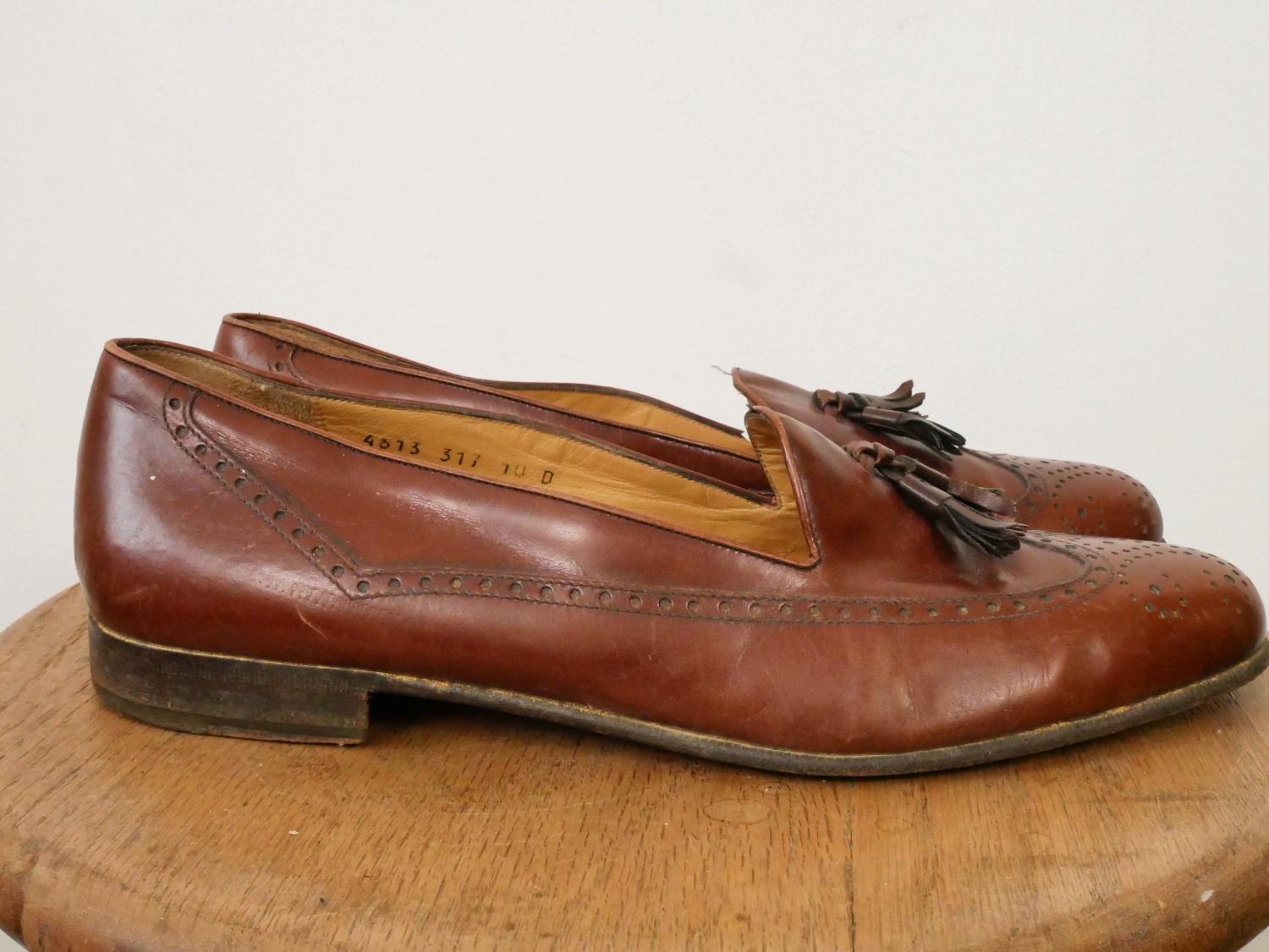 Vintage Salvatore Ferragamo Tassel Wingtip Brown Loafers/10d 