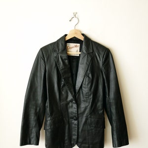 Giacca blazer in pelle nera da donna vintage/giacca sartoriale in