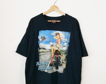 Chemise Vintage Harley-Davidson Y2K - Imprimé Carte Poker Marron Et Pinup - Taille L