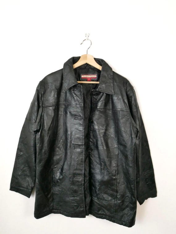 Women's Black Leather Patchwork Button down Jacke… - image 2