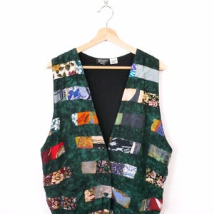 Vintage Grüne Tie Dye/Ethno Muster Patchwork Weste