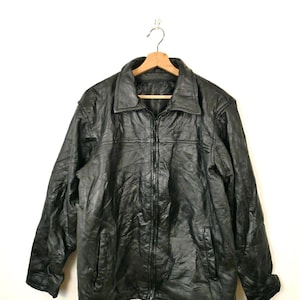 Vintage 90s Black Patchwork Leather Zip up Jacket/Unisex