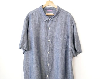 Tommy Bahama - Chemise boutonnée à manches courtes en lin bleue pour homme - 3XL
