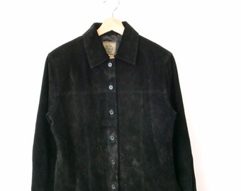 Women's Black Suede Leather button down Jacket