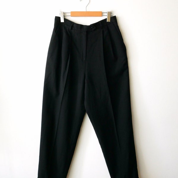 Women's Solid Black High waist tapered Pleated Wool Pants/Slacks/W29/Minimal Pants