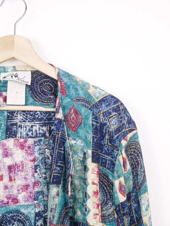 90s Women's Abstract Patchwork Print Open Front J… - image 3