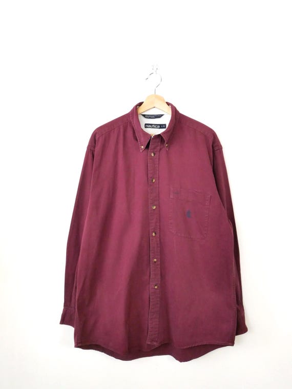 Vintage 90s Nautica Burgundy Long Sleeve Cotton Shirt/Men's L