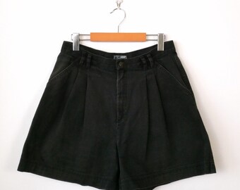 Vintage Black High Waist Pleated Denim Shorts/Jean Shorts/W29