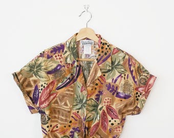 ヴィンテージ風レディース抽象柄クロップドブラウス - アメリカ製