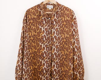 90s Women's Leopard Print Long Sleeve Blouse