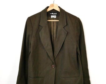 Vintage 90s Women's Army Green Wool Tailored Jacket/Boxy Blazer