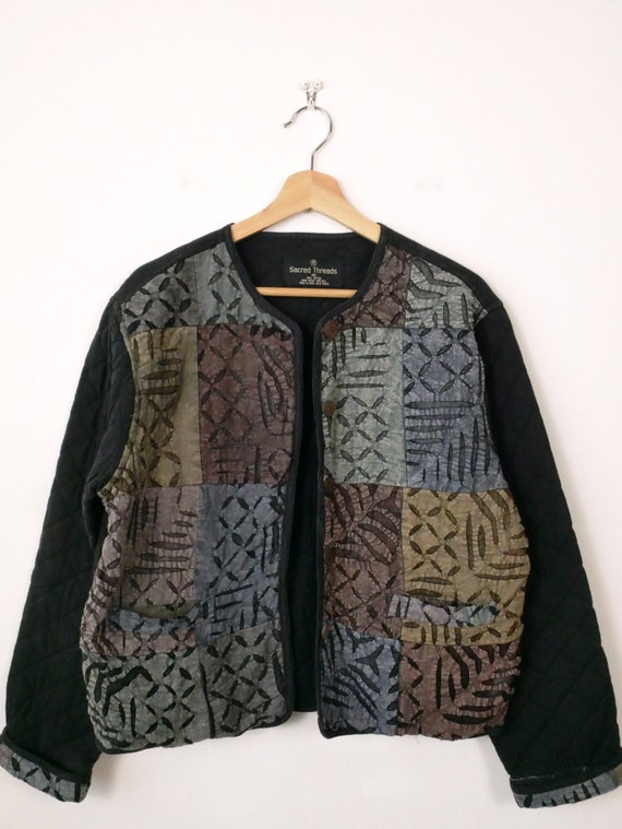 Vintage Sacred Threads Black/Patchwork Quilted Bu… - image 2