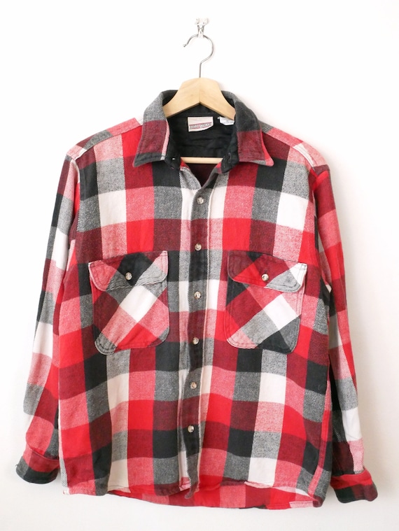 Vintage Red black white Buffalo Plaid Heavyweight Flannel Shirt lumberjack Shirt Etsy