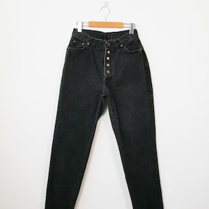 Vintage 80er Jahre Chic Damen Schwarze High Waist Tapered Jeans/W28