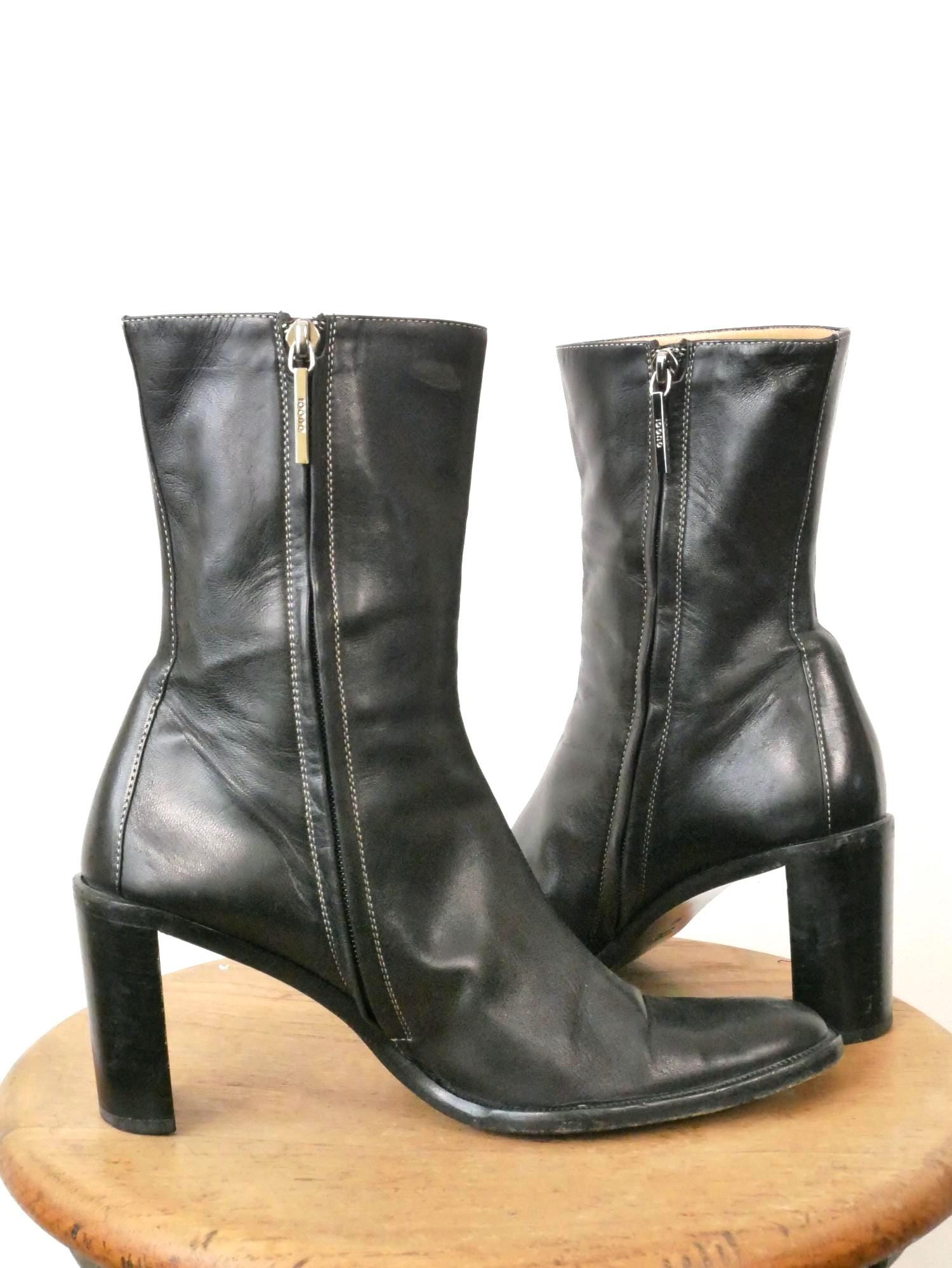Gucci Black Leather Side Zipper Boots/women's 9B - Etsy