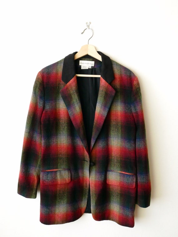 Vintage Red/Blue/Black Check Boxy Blazer/Women's … - image 3