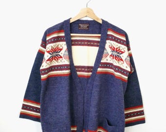 Vintage 1980er Jahre Fair Isle Strickjacke Pullover Damen Strickjacke