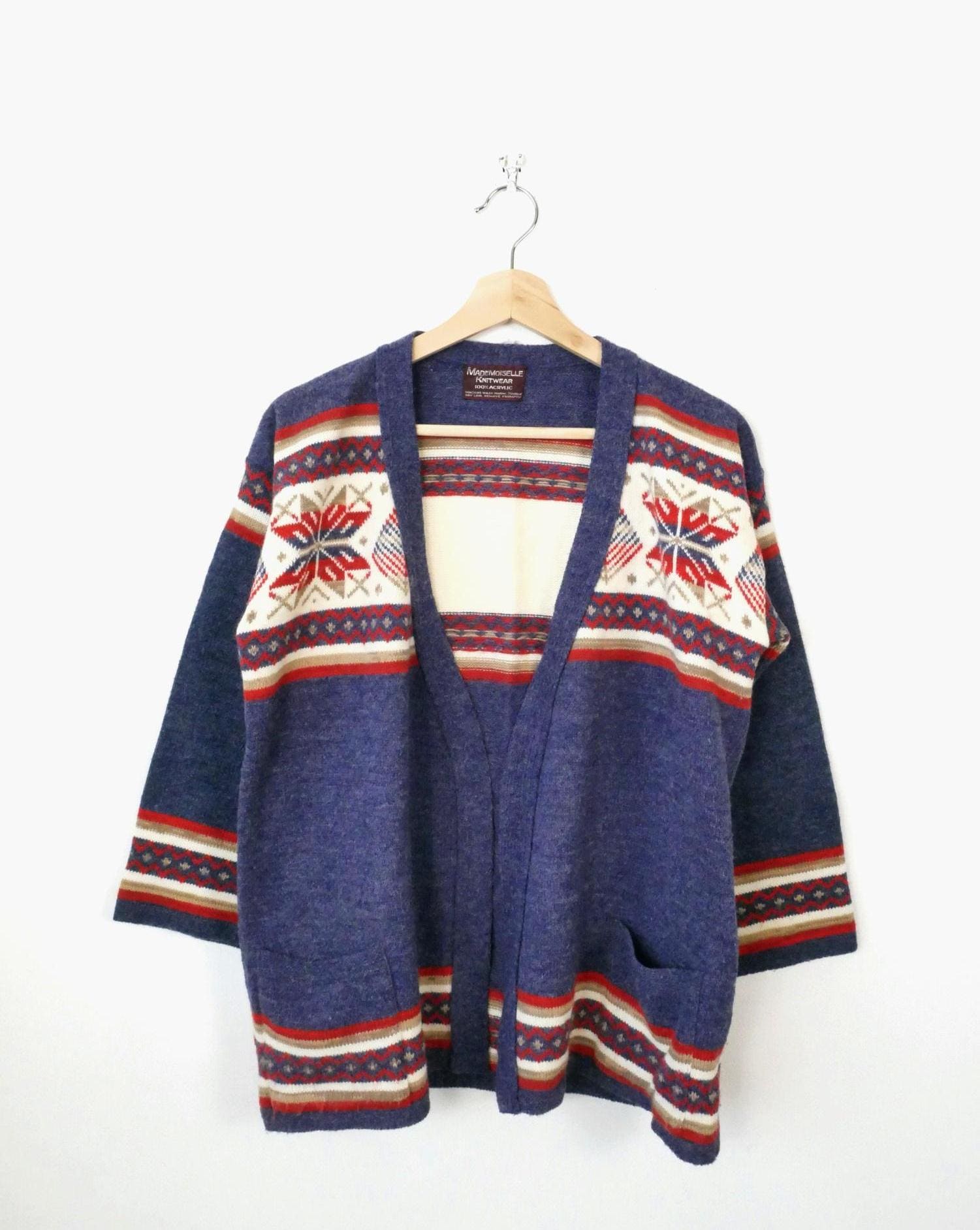 Vintage 1980s Fair Isle Cardigan Sweater Womens Knit Cardigan - Etsy