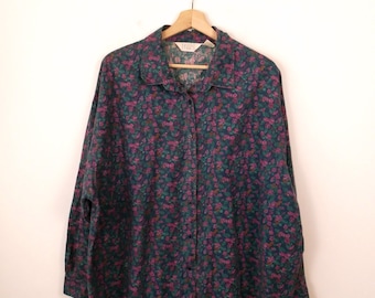 Vintage Oversized Floral  Long sleeve Blouse/Women's Cotton Shirt from 90's